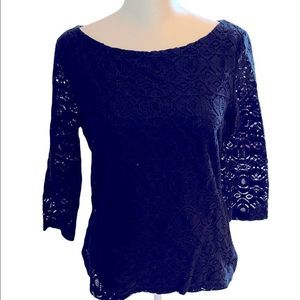 Banana Republic navy blue lace 3/4 sleeve top
